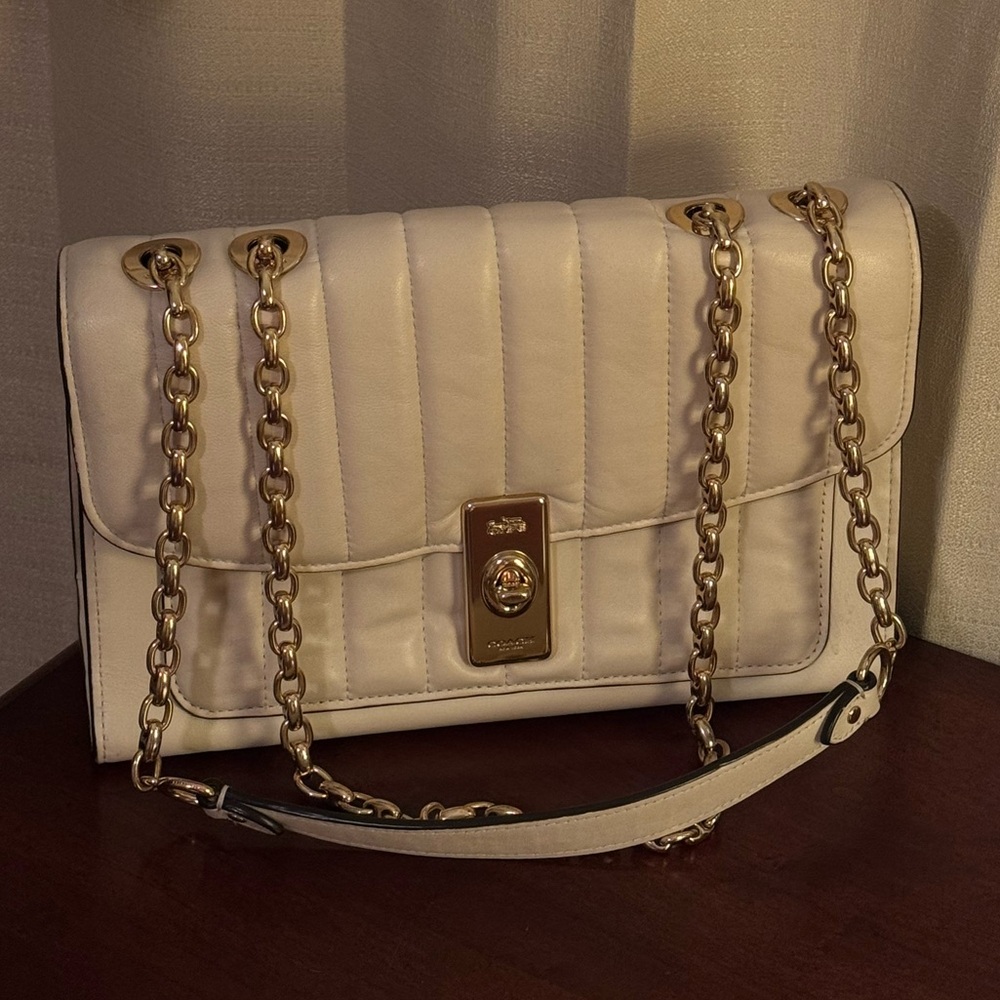 Coach Ivory Quilted Chain Purse